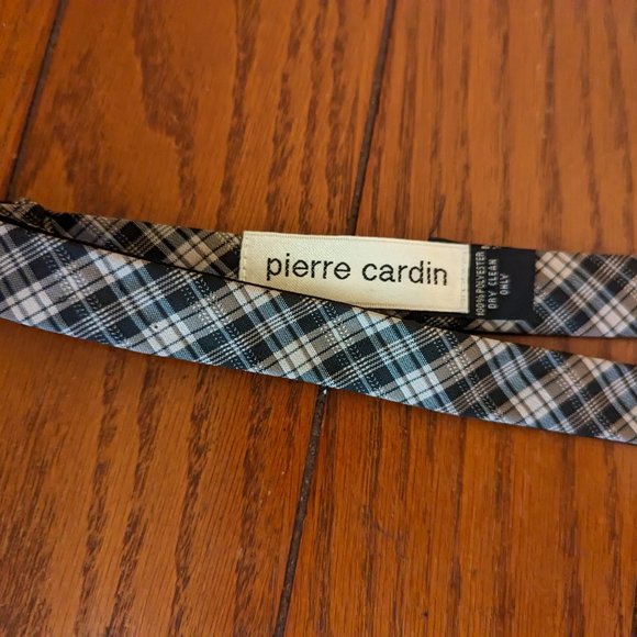 Pierre Cardin Blue Beige & Tan Checked Handmade Polyester Adjustable Bow Tie - Picture 3 of 5